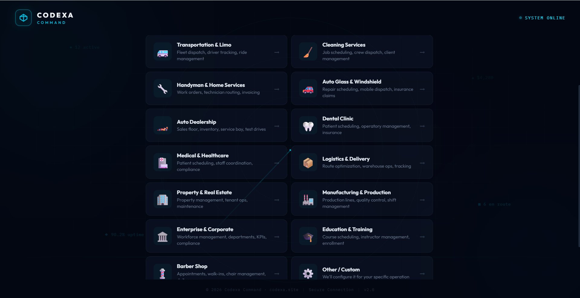 Codexa Command - 14 Industry Options